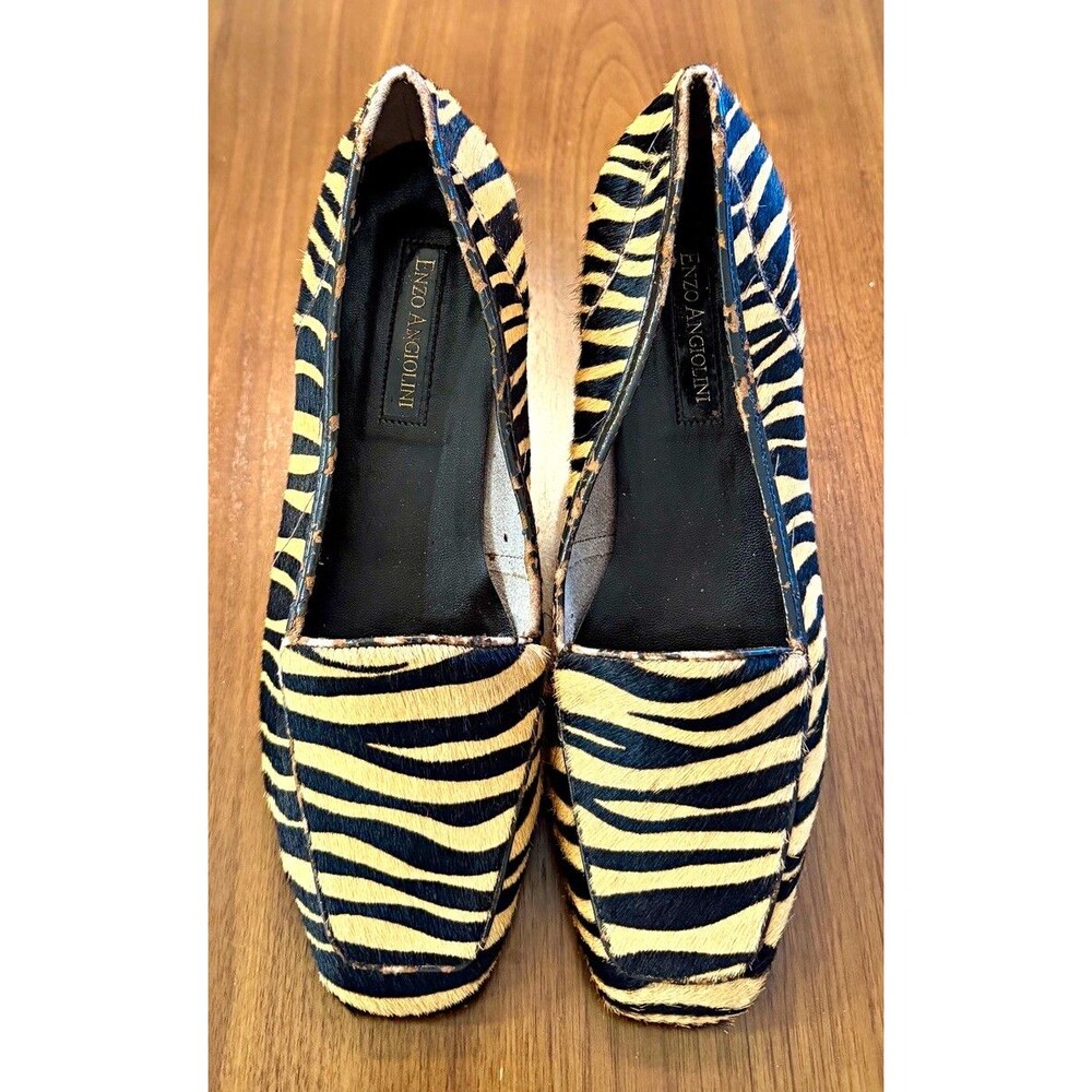 Enzo Angiolini Women’s Zebra Print Leather Slip-On Loafers 9.5M
